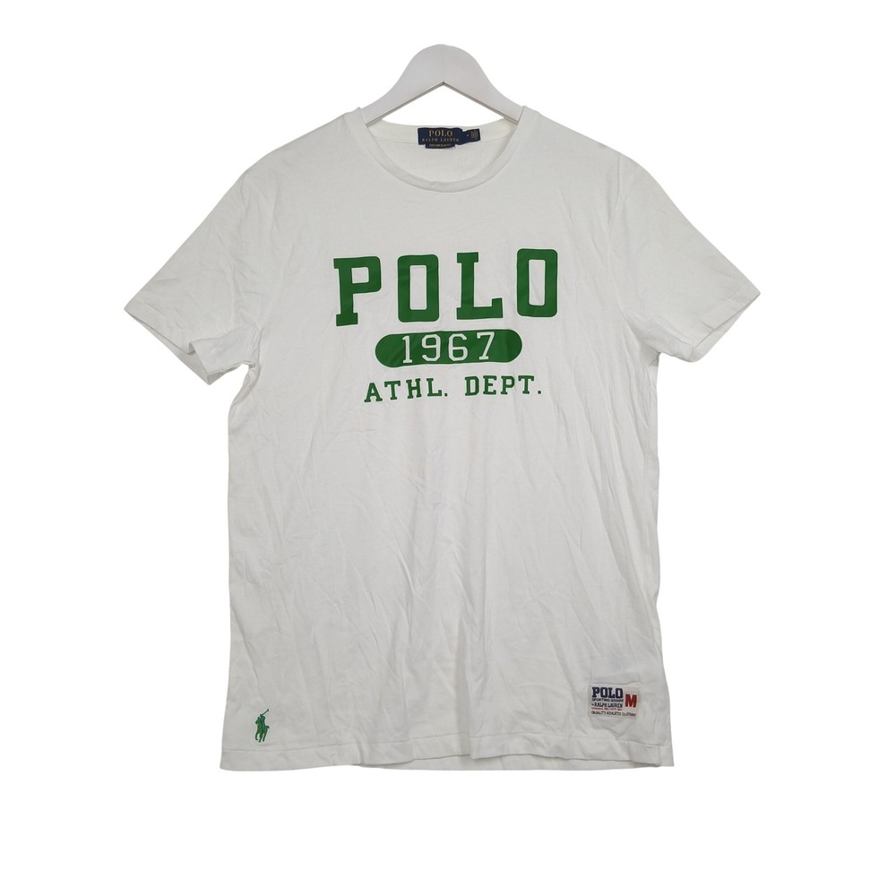 Polo Ralph Lauren M Graphic Crew Neck T-Shirt White Green 1967 Athl Dept 3059